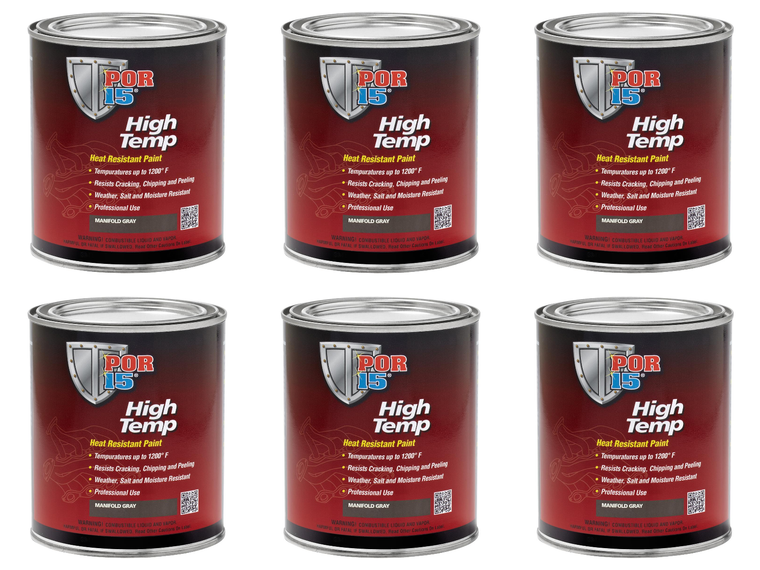 6x Por 15 High Heat Paint | Manifold Gray | Withstands Up To 1200°F | 1 Quart Can