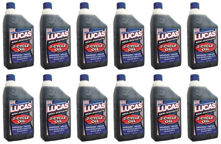 12x Lucas Oil Semi-Synthetic 2-Stroke Racing Oil | Prevents Carbon Deposits | Low Smoke | 1 Quart Bottle