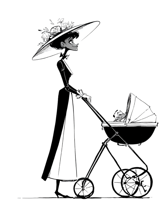Woman Pushing Stroller Vinyl Car Decal Sticker – Waterproof & UV-Resistant 8.213333333333333"