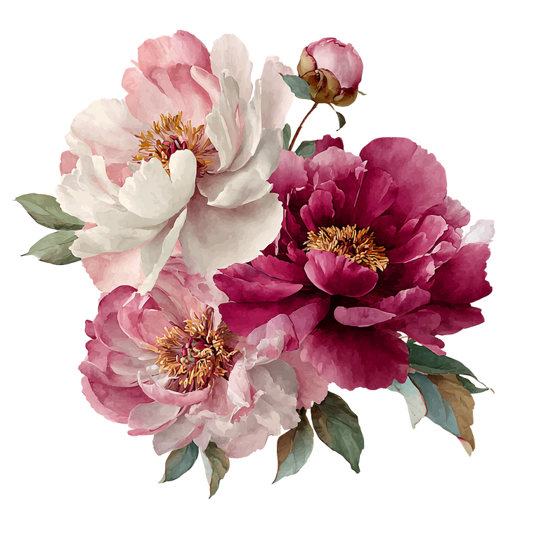 Peony Bouquet Illustration Vinyl Car Decal Sticker – Waterproof & UV-Resistant 3.4133333333333336"