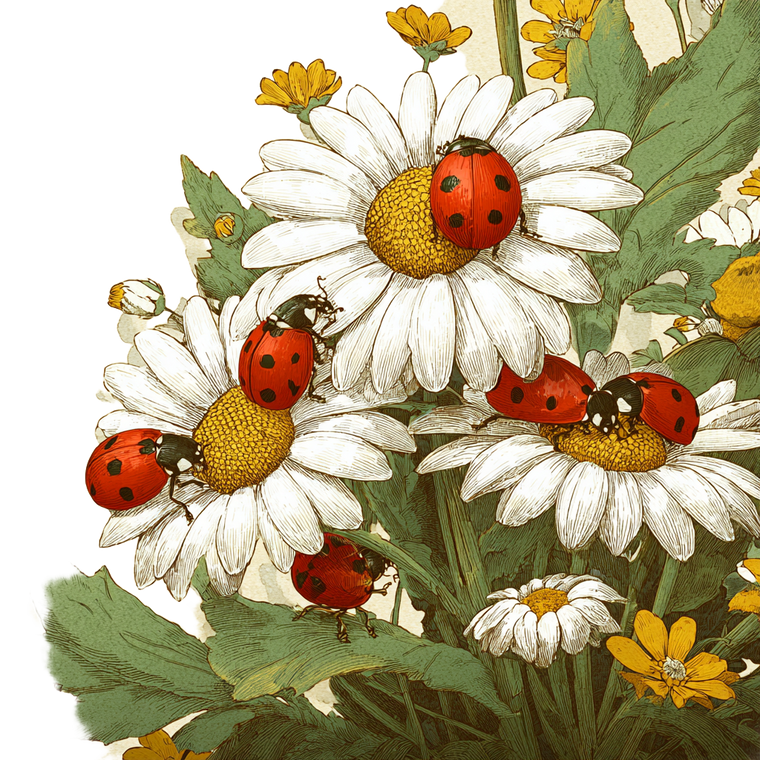 Ladybugs On Daisies Vinyl Car Decal Sticker – Waterproof & UV-Resistant 3.4133333333333336"