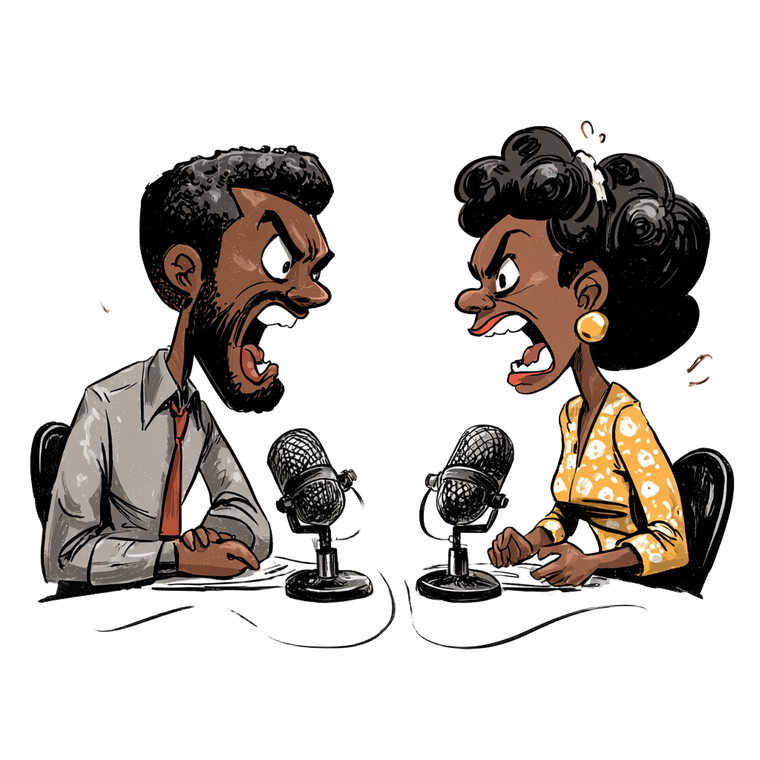 Arguing Podcast Duo Vinyl Car Decal Sticker – Waterproof & UV-Resistant 3.4133333333333336"