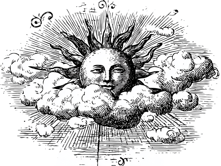 Medieval Sun Clouds Vinyl Car Decal Sticker – Waterproof & UV-Resistant 6.1866666666666665"