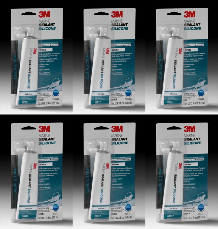 6x Marine Grade Silicone Adhesive | High Quality Sealant | White, 3oz Tube | 220 PSI Strength