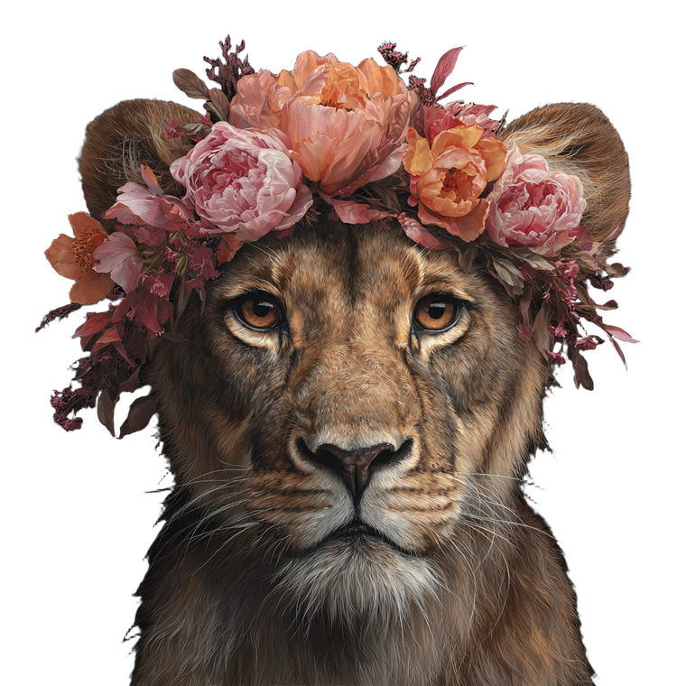 Floral Crown Lioness Vinyl Car Decal Sticker – Waterproof & UV-Resistant 3.4133333333333336"