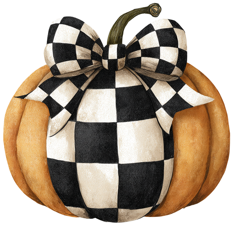 Checkered Bow Pumpkin Vinyl Car Decal Sticker – Waterproof & UV-Resistant 3.4133333333333336"