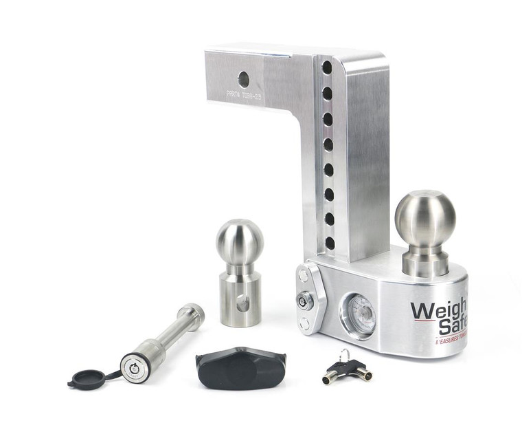 Weigh Safe Adjustable Trailer Hitch Ball Mount | Fits 2-1/2 Inch Receiver | 18500lbs Capacity | Stowable Design | 8" Drop/9" Rise | Stainless Steel Balls | Tongue Weight Scale | Secure Keyed Alike Lock