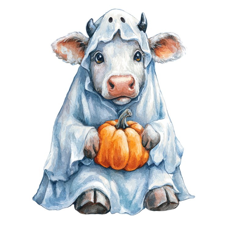 Ghost Cow Pumpkin Vinyl Car Decal Sticker – Waterproof & UV-Resistant 3.4133333333333336"