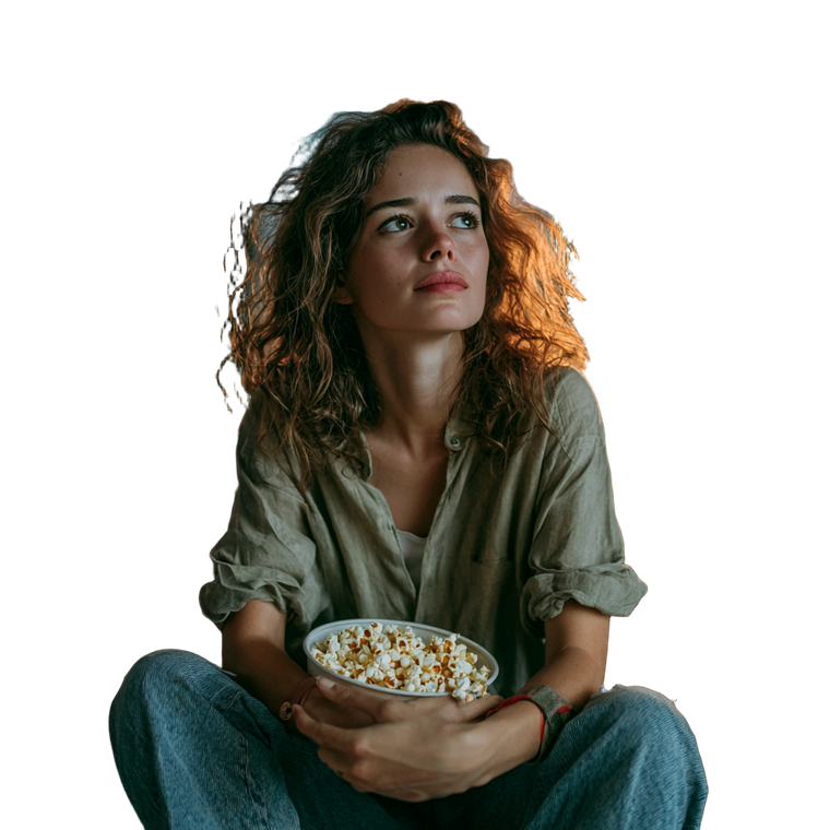Woman With Popcorn V2 Vinyl Car Decal Sticker – Waterproof & UV-Resistant 3.4133333333333336"