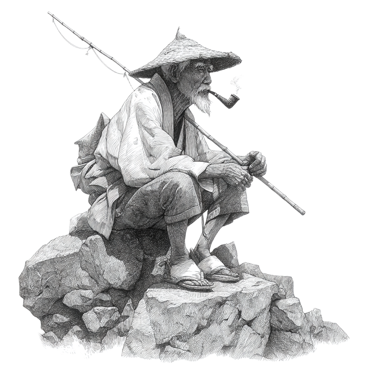 Elderly Fisherman Sketch V3 Vinyl Car Decal Sticker – Waterproof & UV-Resistant 3.4133333333333336"