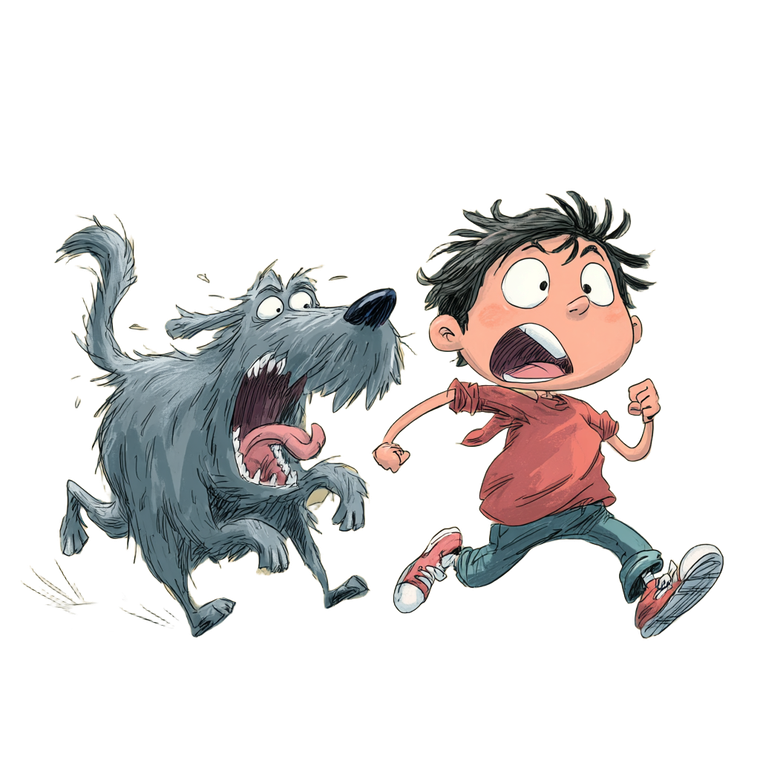 Boy Fleeing Dog Vinyl Car Decal Sticker – Waterproof & UV-Resistant 3.4133333333333336"