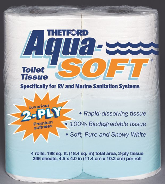 Aqua-Soft 2-Ply Toilet Tissue | RV & Marine Special | 4 Rolls, 396 Sheets | Biodegradable