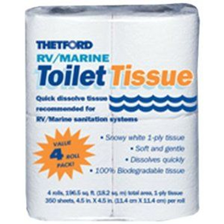 Thetford RV Toilet Tissue | 1-Ply | 4 Rolls | 350 Sheets | Biodegradable