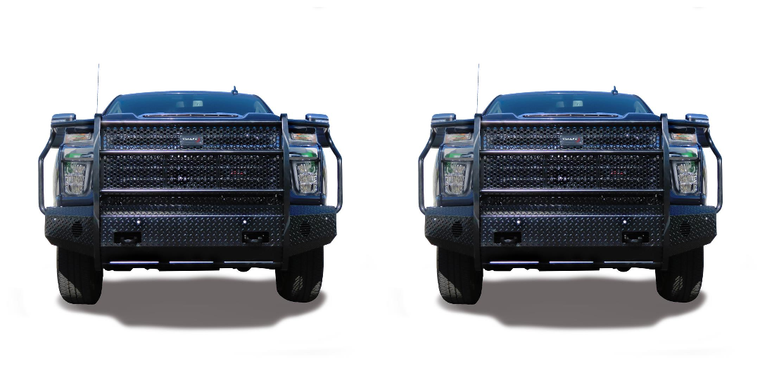 2x Upgrade Your 2020-2023 Chevy Silverado HD with TrailFX Full Replacement Bumper | Gloss Black Steel with Grille Guard & OE Light Cutouts!