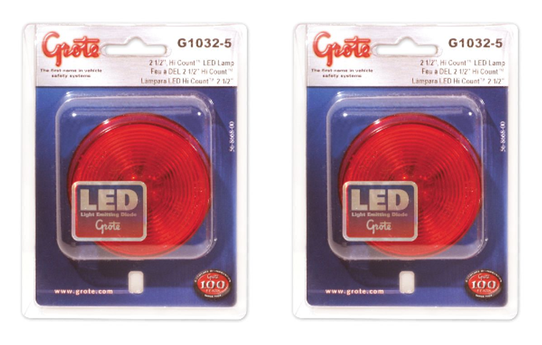 2x Upgrade with Grote Industries LED Clearance Light | Round Red Lens, Hermetic Seal, Easy Installation, Fits Popular Mountings