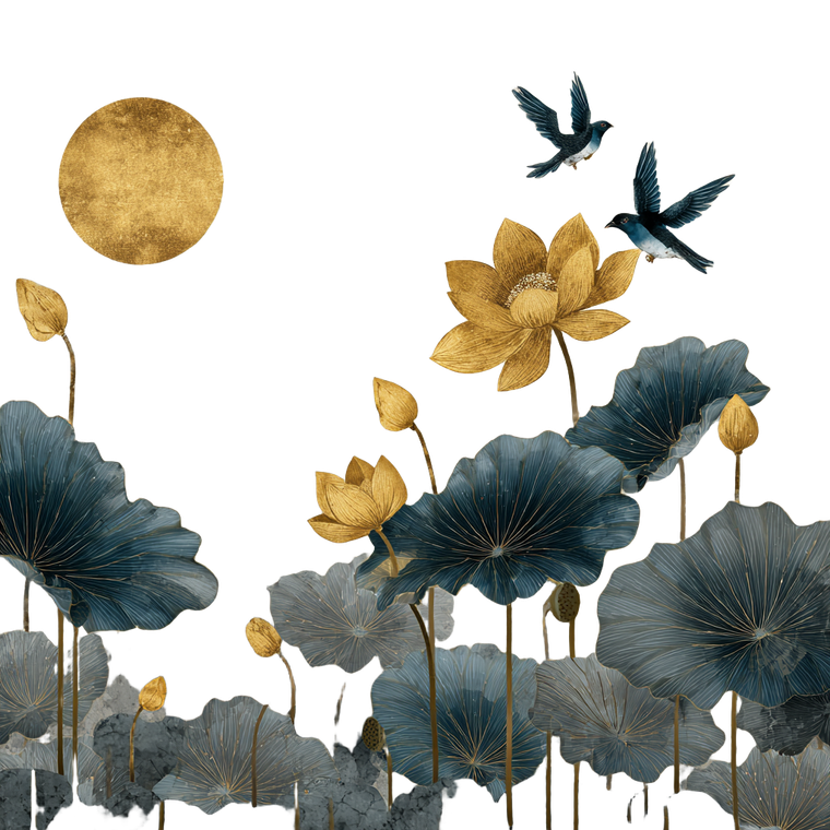 Golden Lotus Painting Vinyl Car Decal Sticker – Waterproof & UV-Resistant 3.4133333333333336"