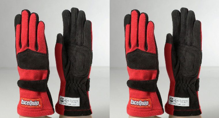 2x RaceQuip Racing Gloves | Red/Black Double Layer Nomex | SFI 3.3/5 Rated