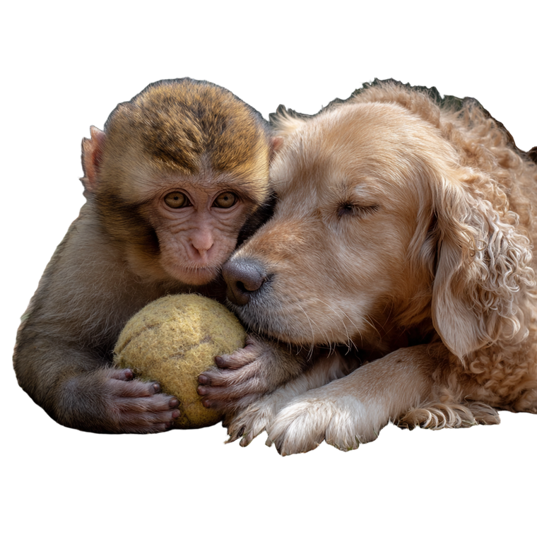 Monkey Playing Dog Vinyl Car Decal Sticker – Waterproof & UV-Resistant 3.4133333333333336"