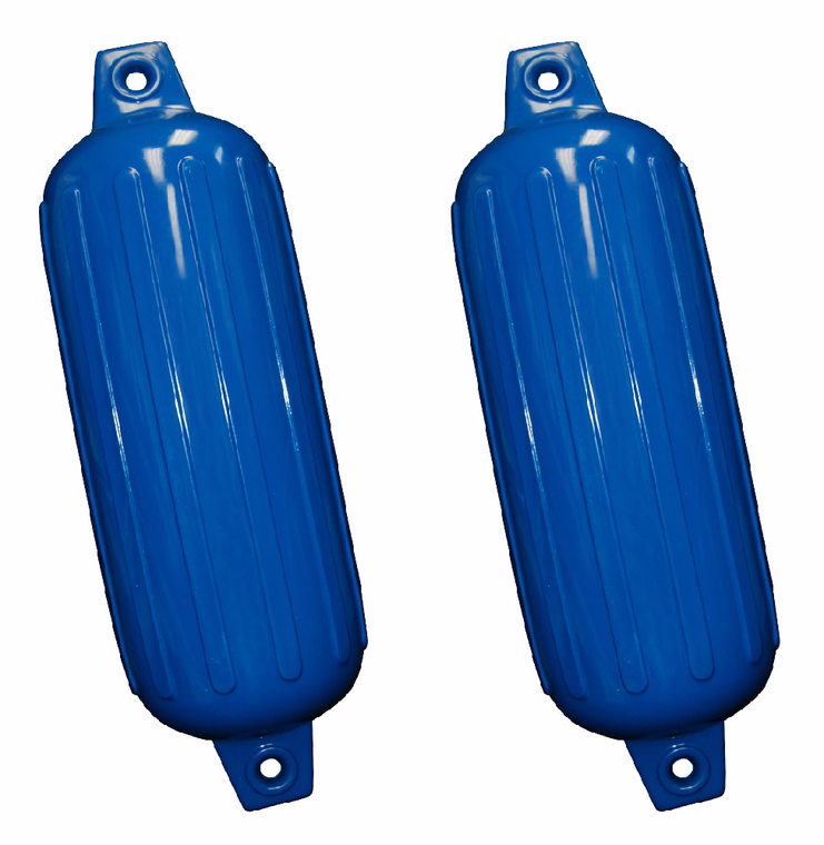 2x Taylor Made BoatGuard  Ribbed Boat Fender | 8 Inch Diameter x 26 Inch | Blue Vinyl | Needle Type Valve | Inflatable Cylindrical Shape