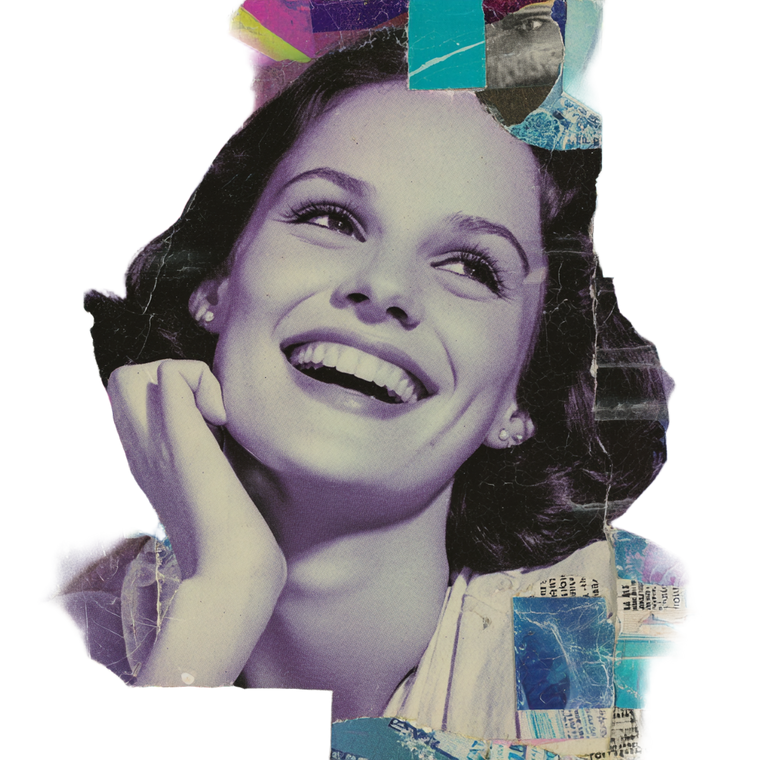 Smiling Woman Collage V2 Vinyl Car Decal Sticker – Waterproof & UV-Resistant 3.4133333333333336"