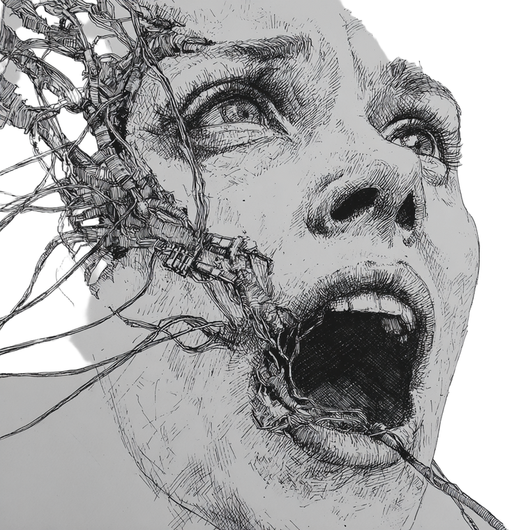 Screaming Cyborg Woman Vinyl Car Decal Sticker – Waterproof & UV-Resistant 6.826666666666667"