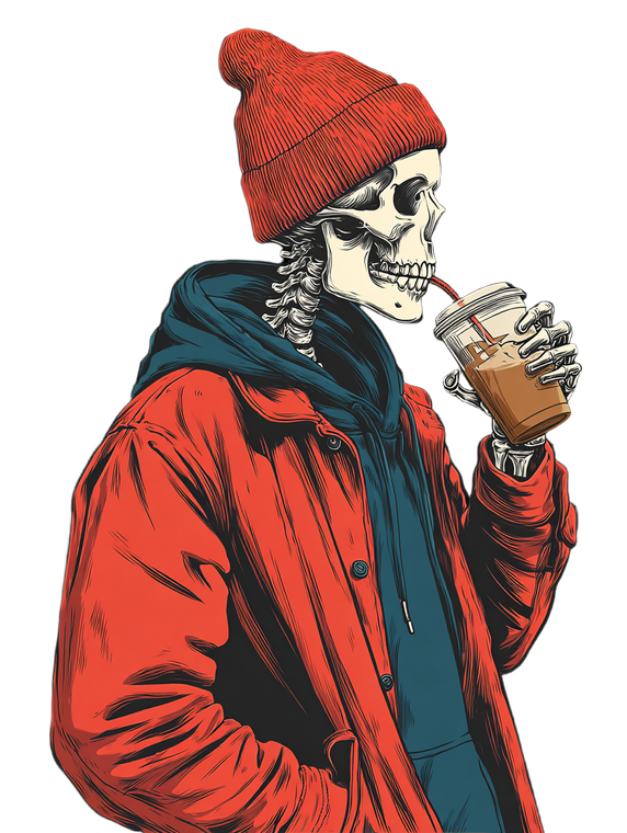 Skeleton In Beanie Vinyl Car Decal Sticker – Waterproof & UV-Resistant 8.213333333333333"