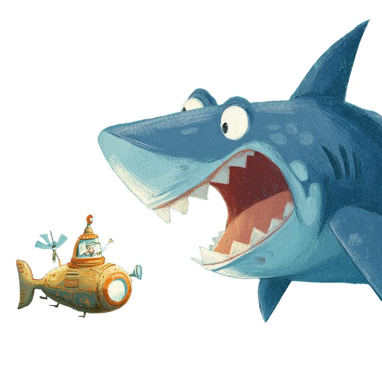 Shark Chasing Submarine Vinyl Car Decal Sticker – Waterproof & UV-Resistant 3.4133333333333336"