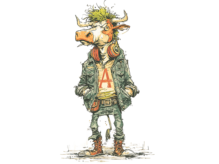 Punk Cow Character Vinyl Car Decal Sticker – Waterproof & UV-Resistant 6.1866666666666665"