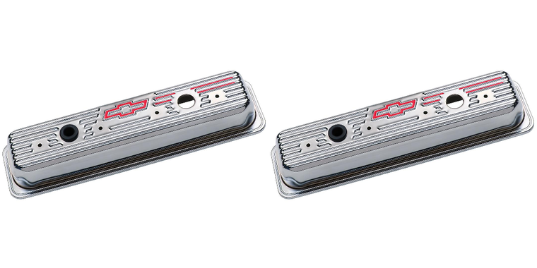 2x Heavy Duty Chrome Valve Covers | Chevy Small Block | Oil Fill Hole | Bowtie Design | Set of 2