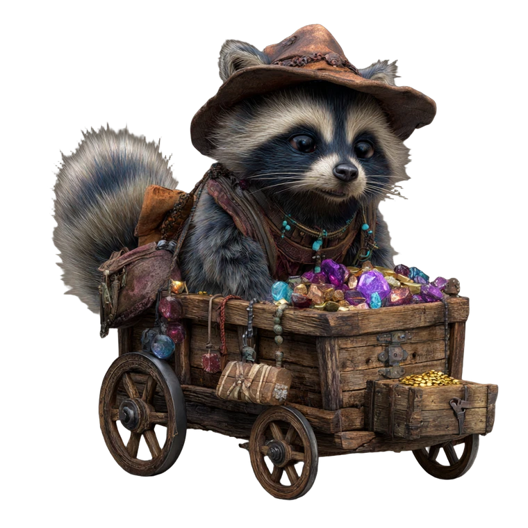 Gold Rush Raccoon Vinyl Car Decal Sticker – Waterproof & UV-Resistant 3.4133333333333336"