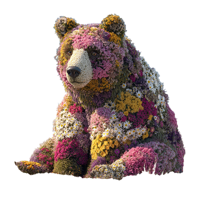 Floral Bear Sculpture Vinyl Car Decal Sticker – Waterproof & UV-Resistant 6.826666666666667"