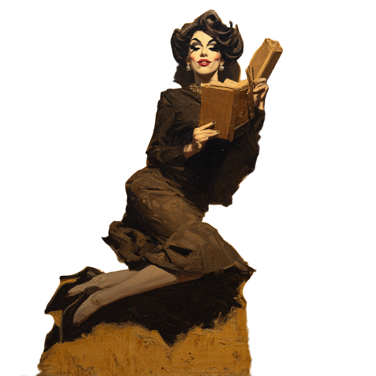 Drag Queen Holding Book Vinyl Car Decal Sticker – Waterproof & UV-Resistant 3.4133333333333336"