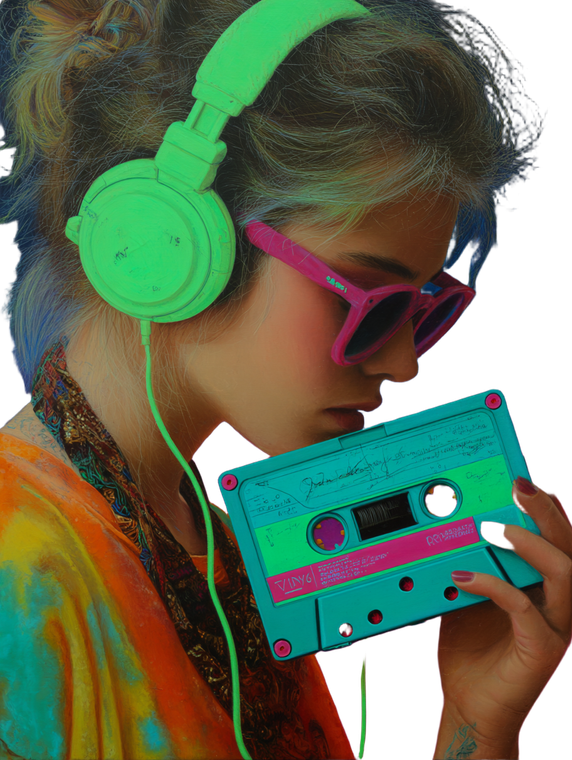80S Girl Listening Vinyl Car Decal Sticker – Waterproof & UV-Resistant 8.213333333333333"