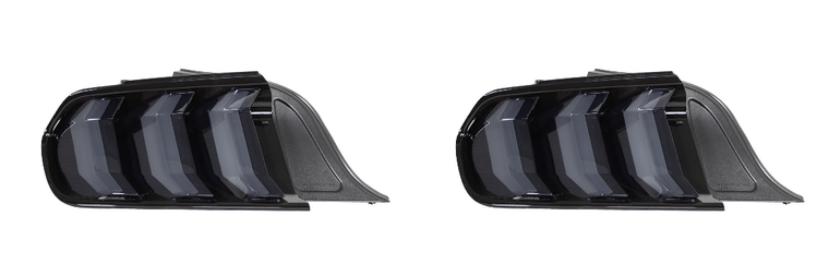 2x High Quality Winjet LED Tail Lights | Ford Mustang | Smoke Lens, Gloss Black Housing | SAE/DOT Approved