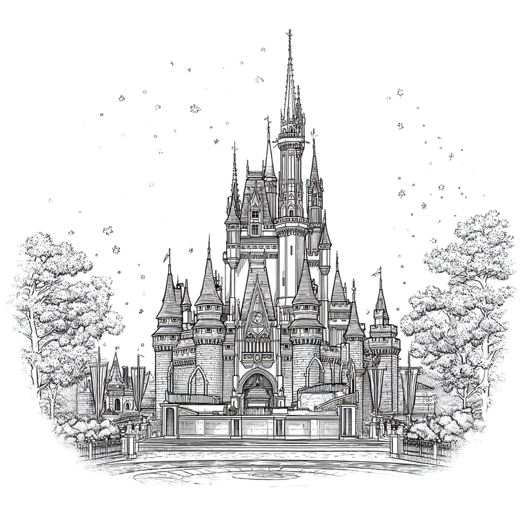 Cinderella Castle Drawing Vinyl Car Decal Sticker – Waterproof & UV-Resistant 6.826666666666667"