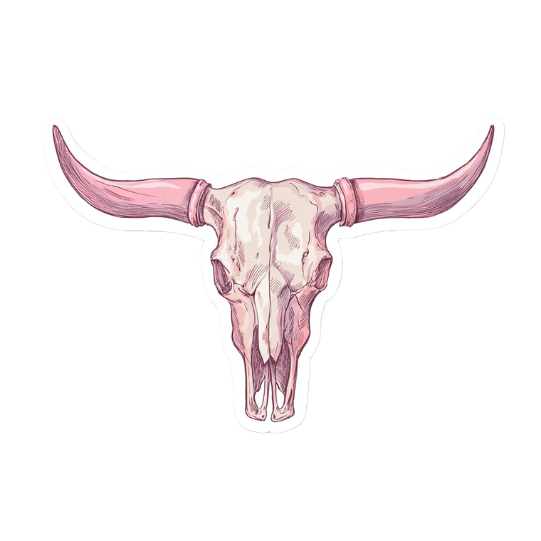 Pink Longhorn Skull Vinyl Car Decal Sticker – Waterproof & UV-Resistant 3.4133333333333336"