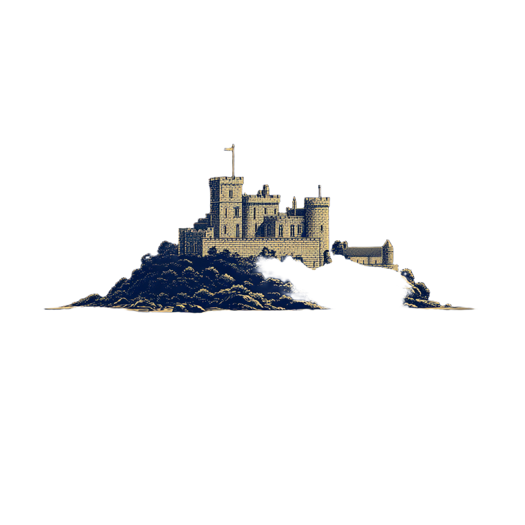 Island Castle Illustration Vinyl Car Decal Sticker – Waterproof & UV-Resistant 6.826666666666667"
