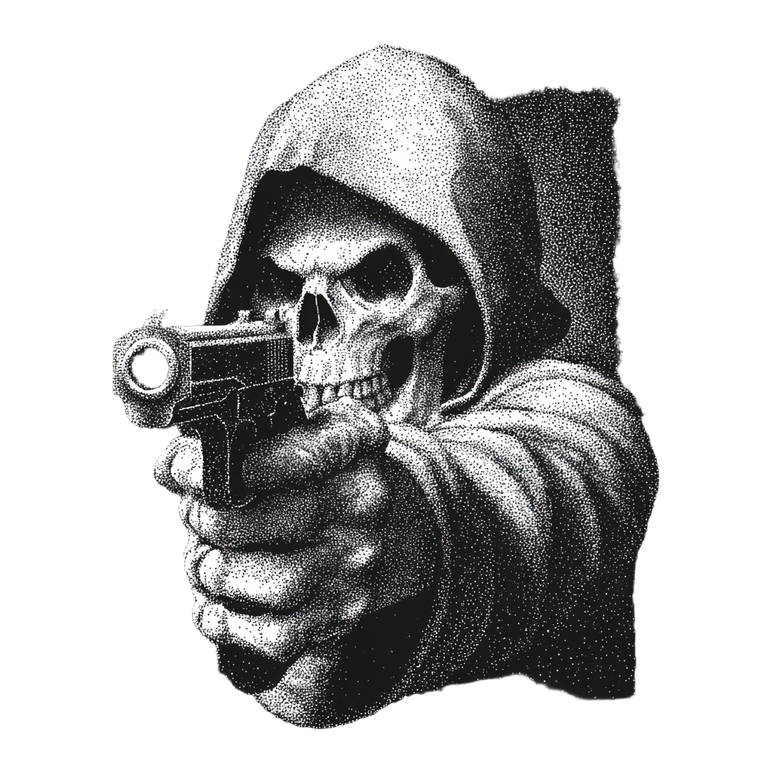 Grim Reaper Pistol Vinyl Car Decal Sticker – Waterproof & UV-Resistant 3.4133333333333336"