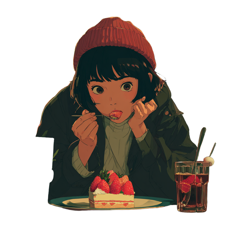 Girl Eating Cake V4 Vinyl Car Decal Sticker – Waterproof & UV-Resistant 3.4133333333333336"