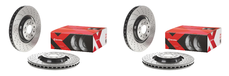 2x Brembo High Performance Brake Rotor | Vented Cross Drilled | 340mm Diameter | Sporty Look | ECE-R90 Certified