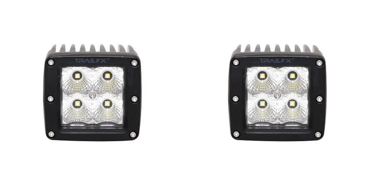 2x TFX LED Driving Light | 90° Flood Beam 3" Cube | 1920 Raw Lumens - Bright & Wide Beam | IP67 Rated