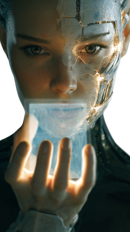 Cyborg Holographic Portrait Vinyl Car Decal Sticker – Waterproof & UV-Resistant 9.706666666666667"