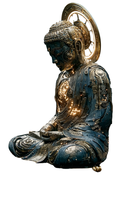 Mechanical Golden Buddha Vinyl Car Decal Sticker – Waterproof & UV-Resistant 9.706666666666667"