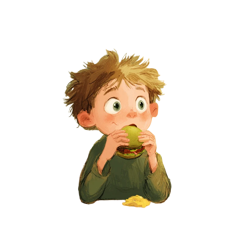 Boy Eating Hamburger Vinyl Car Decal Sticker – Waterproof & UV-Resistant 3.4133333333333336"