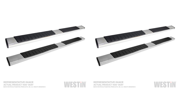 2x Westin R7 Series Nerf Bar | 6 inch Oval Straight | Polished Stainless Steel | With Step Pads | Rocker Panel Mount