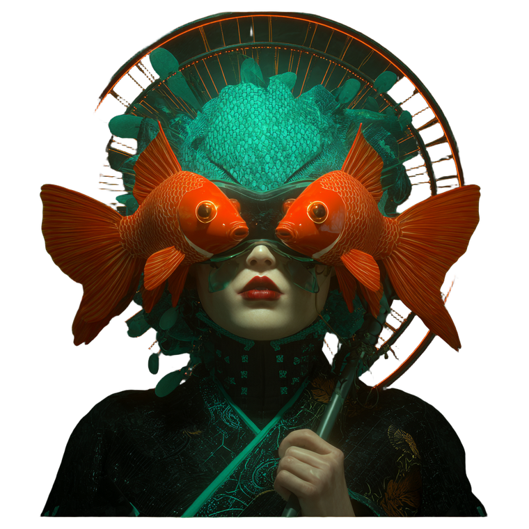Cyberpunk Fish Geisha Vinyl Car Decal Sticker – Waterproof & UV-Resistant 3.4133333333333336"