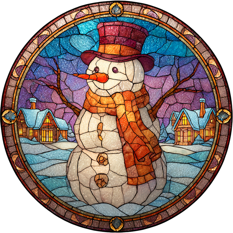 Stained Glass Snowman Vinyl Car Decal Sticker – Waterproof & UV-Resistant 3.4133333333333336"