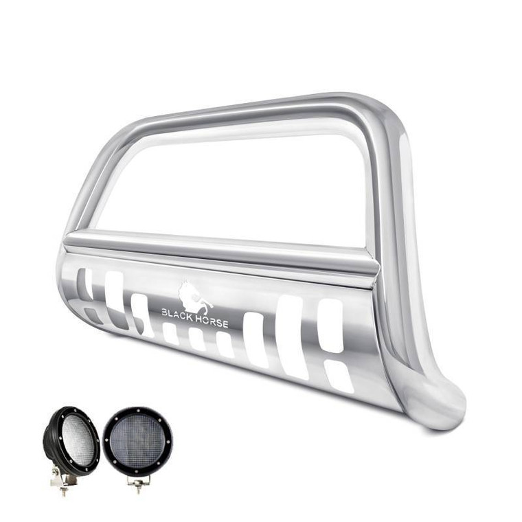 Custom Fit 2-1/2 Inch Bull Bar | Polished Stainless Steel with LED Lights | Bolt-On Mounting