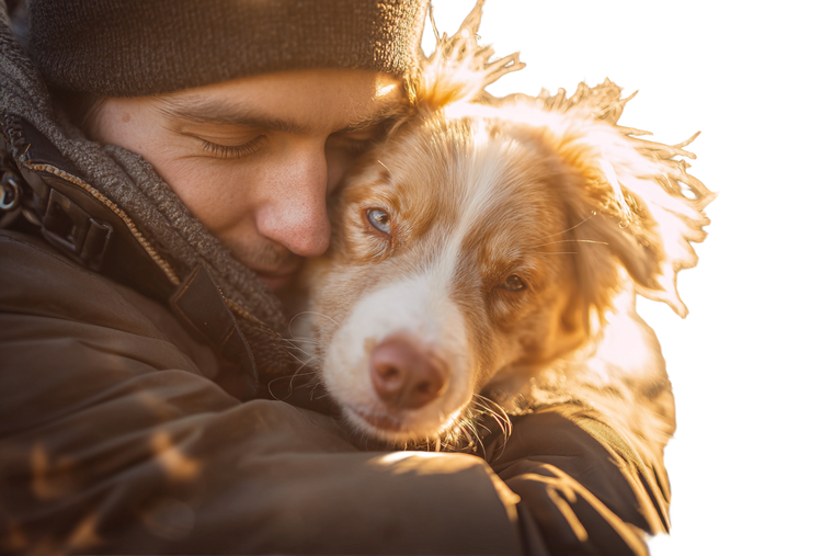 Man Hugging Dog V3 Vinyl Car Decal Sticker – Waterproof & UV-Resistant 2.986666666666667"