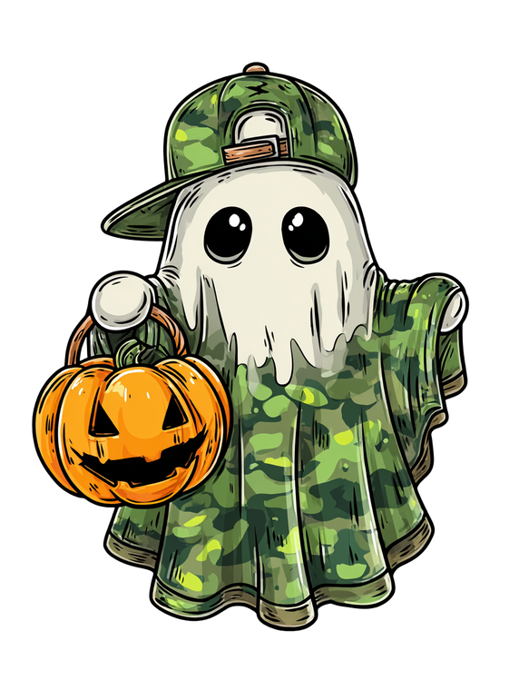 Camo Ghost Pumpkin Vinyl Car Decal Sticker – Waterproof & UV-Resistant 4.1066666666666665"